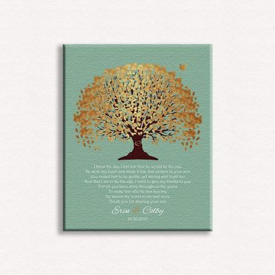 16X20 Custom Mounted Canvas Art Print Personalized Gift For Mother of Groom Parents Golden Canopy Leaves on Seafoam Father of Groom Custom Wedding Art