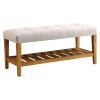 Acme Charla Fabric Upholstered Bench with Bottom Shelf in Light Gray and Oak view 1