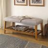 Acme Charla Fabric Upholstered Bench with Bottom Shelf in Light Gray and Oak view 2