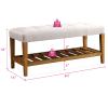 Acme Charla Fabric Upholstered Bench with Bottom Shelf in Light Gray and Oak view 3