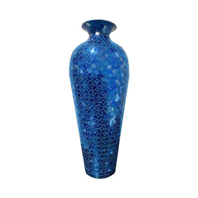 DecorShore Mosaic Vase, Floor Vase, Tall Vase, 20 Decorative Mosaic Flower Vase, Vedic Accent Vase with Floral Pattern Glass Mosaic Inlay- Cobalt Blue