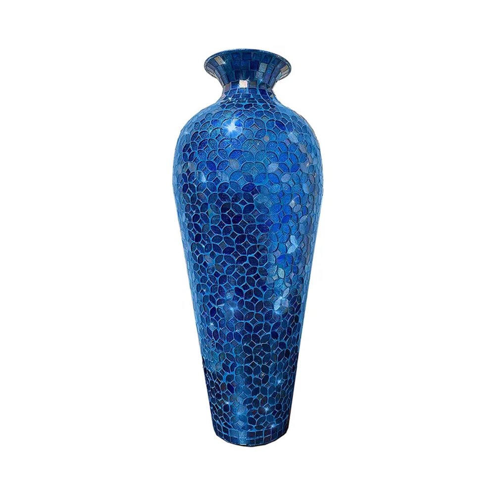 DecorShore Mosaic Vase, Floor Vase, Tall Vase, 20 Decorative Mosaic Flower Vase, Vedic Accent Vase with Floral Pattern Glass Mosaic Inlay- Cobalt Blue