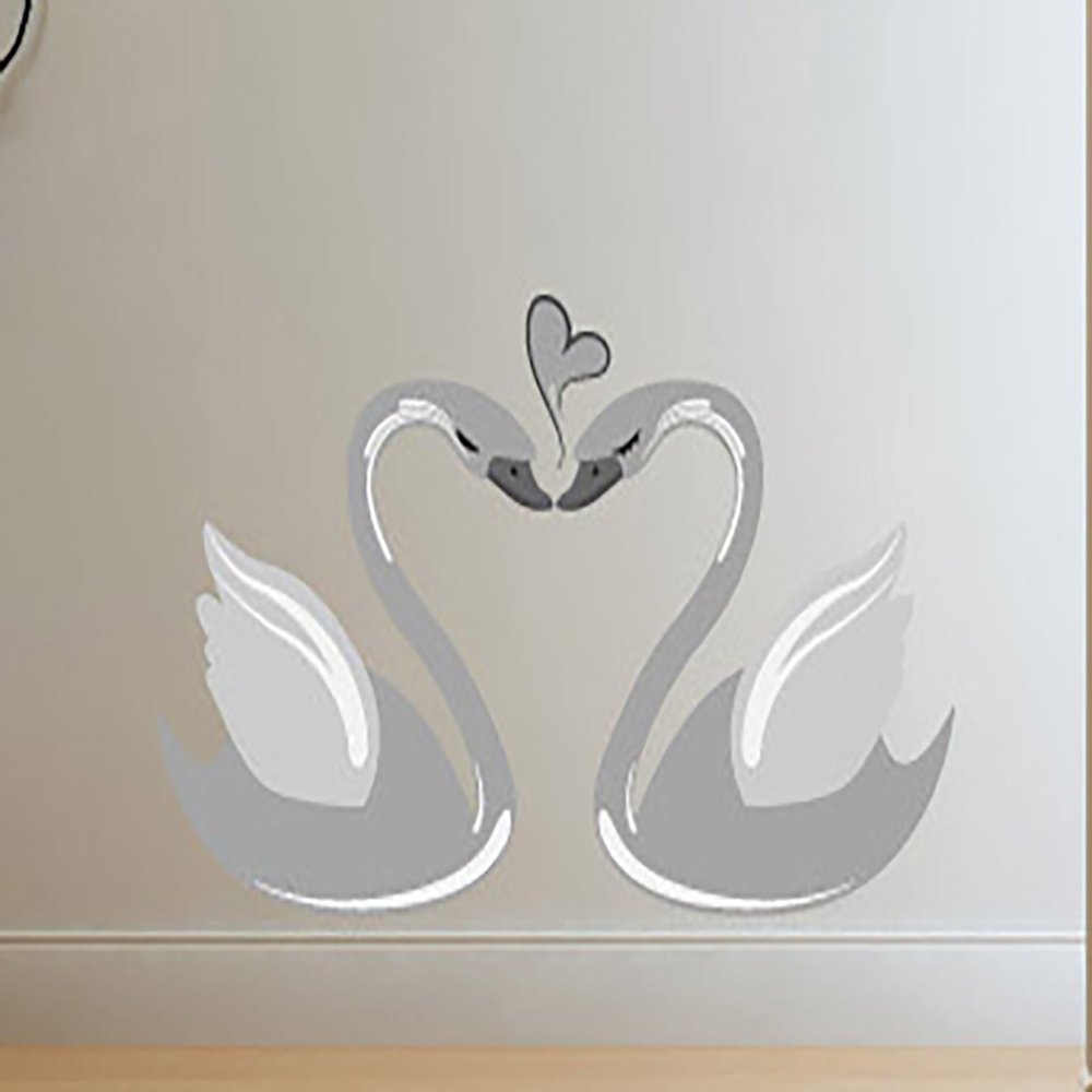 Swan Love Birds Wall Decals Stickers Uscolor010, Grey w/White, 36 Inches