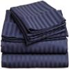 LaxLinen 100% Egyptian Cotton 4 PCs Bed Sheet Set (+24 Inch) Extra Deep Pocket California/King-Cal King, Navy Blue Stripe 600 Thread Count view 2