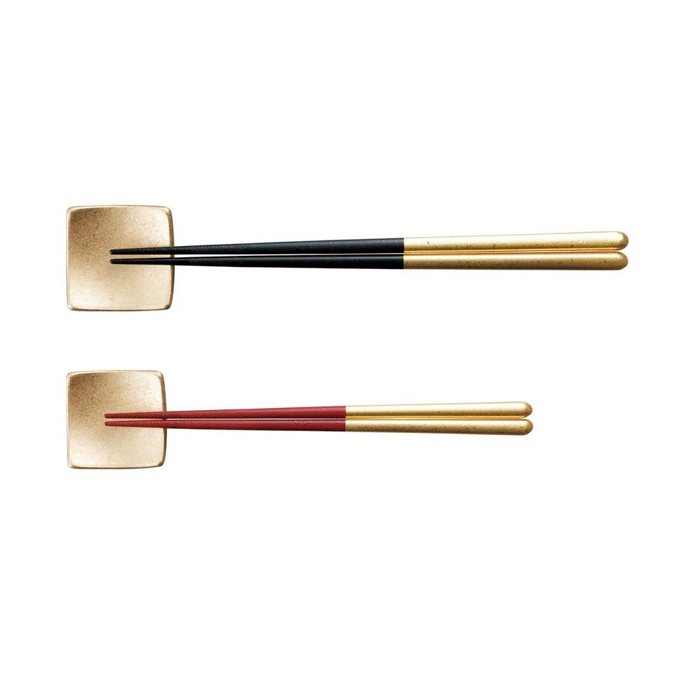 Foilichi A151-09028 Chopsticks and Chopsticks Rest Set, W Drops, Gold