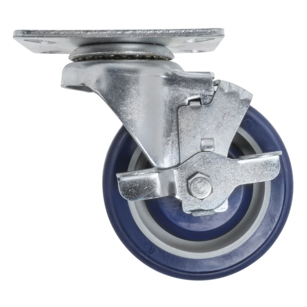 HUBERT Swivel Plate Caster Blue Polyurethane - 4"Dia, 4.125"L x 3.125"L Overall Plate Size