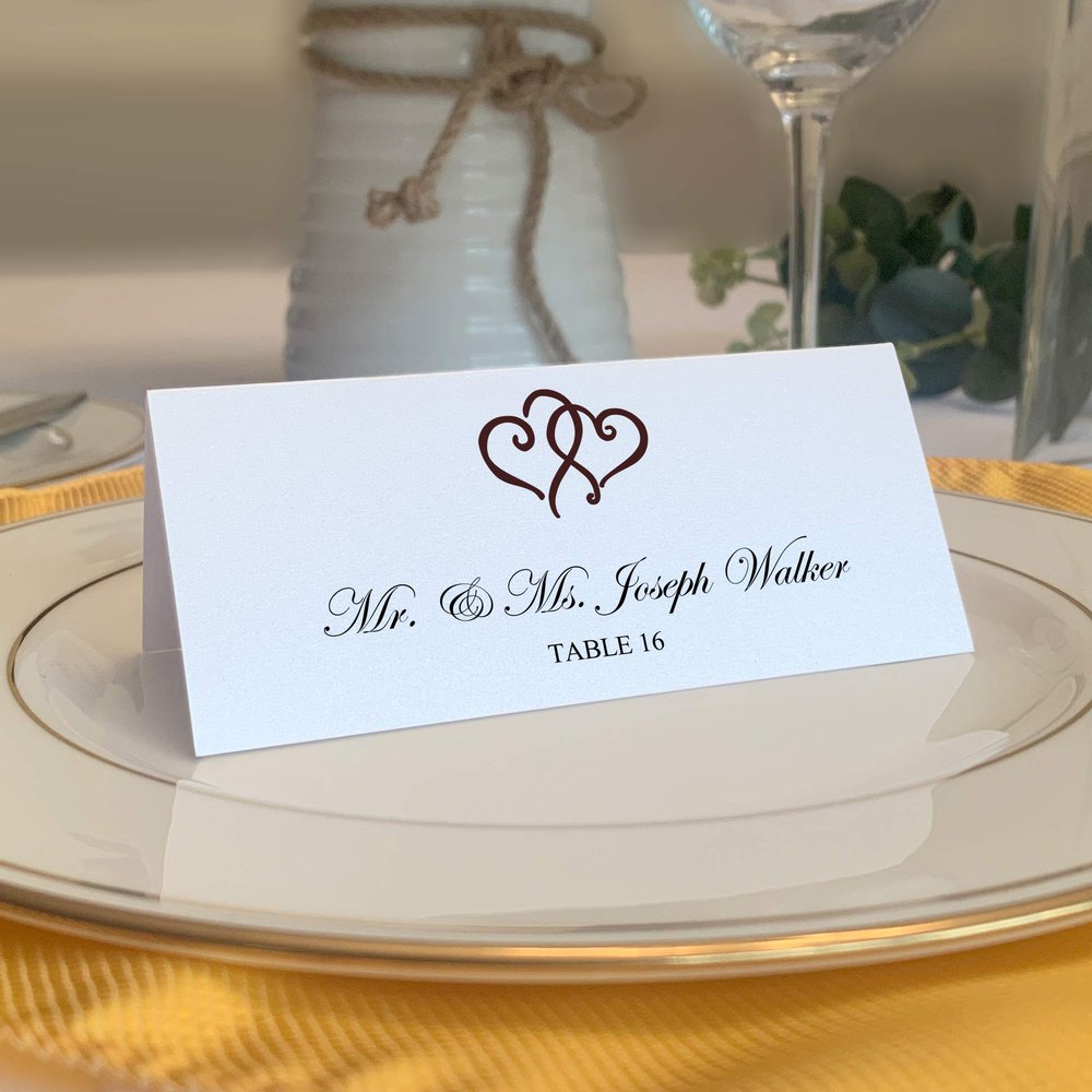 Linked Hearts Printable Place Cards, Chocolate (Choose Color), Set of 150 (25 Sheets), Laser & Inkjet Printers - Wedding, Party, Dinner, and Special Events - Made in the USA