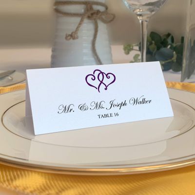 Linked Hearts Printable Place Cards, Eggplant (Choose Color), Set of 60 (10 Sheets), Laser & Inkjet Printers - Wedding, Party, Dinner, and Special Events - Made in the USA