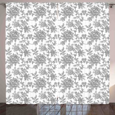 Ambesonne Floral Curtains, Monochrome Petals Traditional Nature Influences Essence Artwork Print, Living Room Bedroom Window Drapes 2 Panel Set, 108" X 90", Dimgray