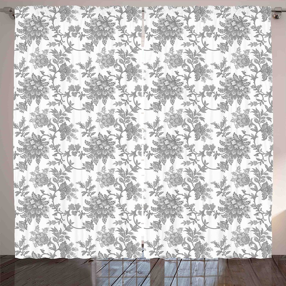Ambesonne Floral Curtains, Monochrome Petals Traditional Nature Influences Essence Artwork Print, Living Room Bedroom Window Drapes 2 Panel Set, 108" X 90", Dimgray