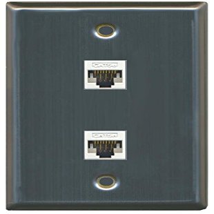 RiteAV 1 Gang 2 Port Cat5e Ethernet Wall Plate - Stainless Steel - Bracket Included