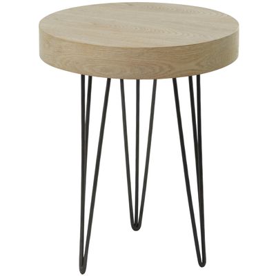 Deco 79 Wooden Side End Accent Table End Table with Black Metal Hairpin Legs, Side Table 20" x 20" x 24", Brown