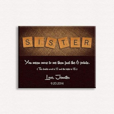 16X20 Custom Mounted Canvas Art Print Personalized Gift For Sister Letter Tiles Unique Gift From Sister or Brother For Birthday Christmas Just Because Custom Wedding Art