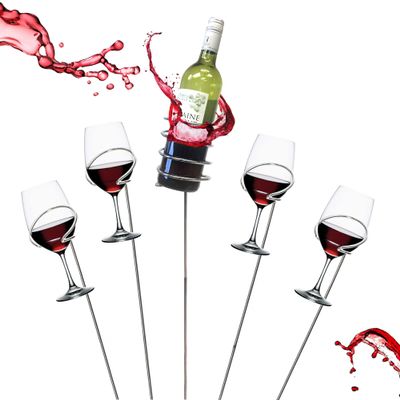 Mind Reader Wine Glass and Bottle Stakes, Vacation Essentials, Beach, Wine Holder, Metal, 3.5"L x 3.5"W x 19"H, 5 Pcs, Silver