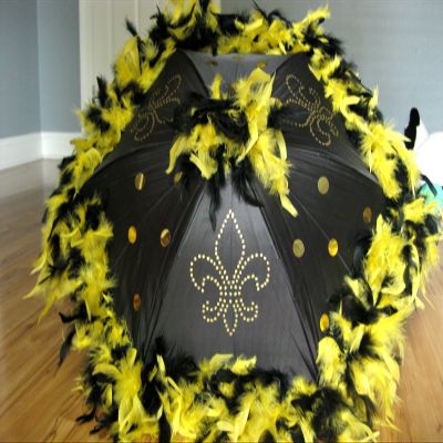 Custom Hand Painted New Orleans Black and Gold Fleur de Lis Second Line Umbrella