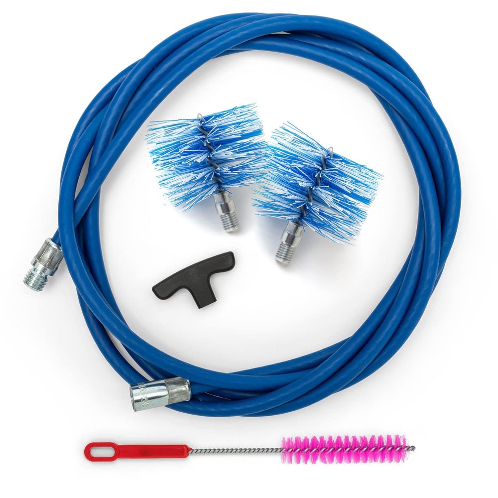 BARETTO Pellet Stove Cleaning Kit  80  100 mm | 3 m Extensions with 90 Curvature | 2 Standard Nylon Brushes | M12 Connection | Multipurpose Handle and Brush