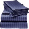 LaxLinen 100% Egyptian Cotton 4 PCs Bed Sheet Set (+24 Inch) Extra Deep Pocket Queen Sofa, Navy Blue Stripe 600 Thread Count view 1