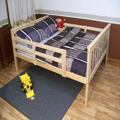 A & L Furniture Slat Mission Bed with Safety Rails, Full, Caribbean Blue