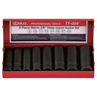 Genius Tools 8 Piece 3/8" Dr. Metric Deep Impact Socket Set TF-004