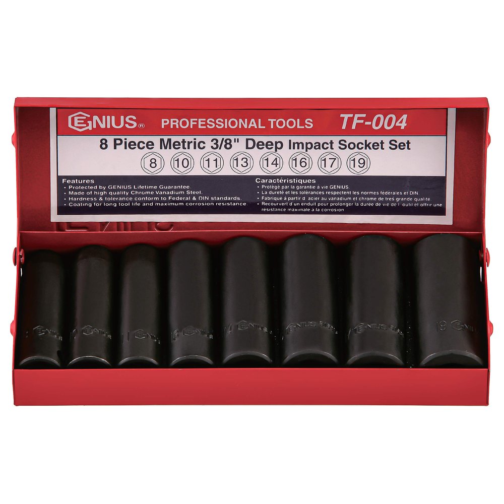 Genius Tools 8 Piece 3/8" Dr. Metric Deep Impact Socket Set TF-004