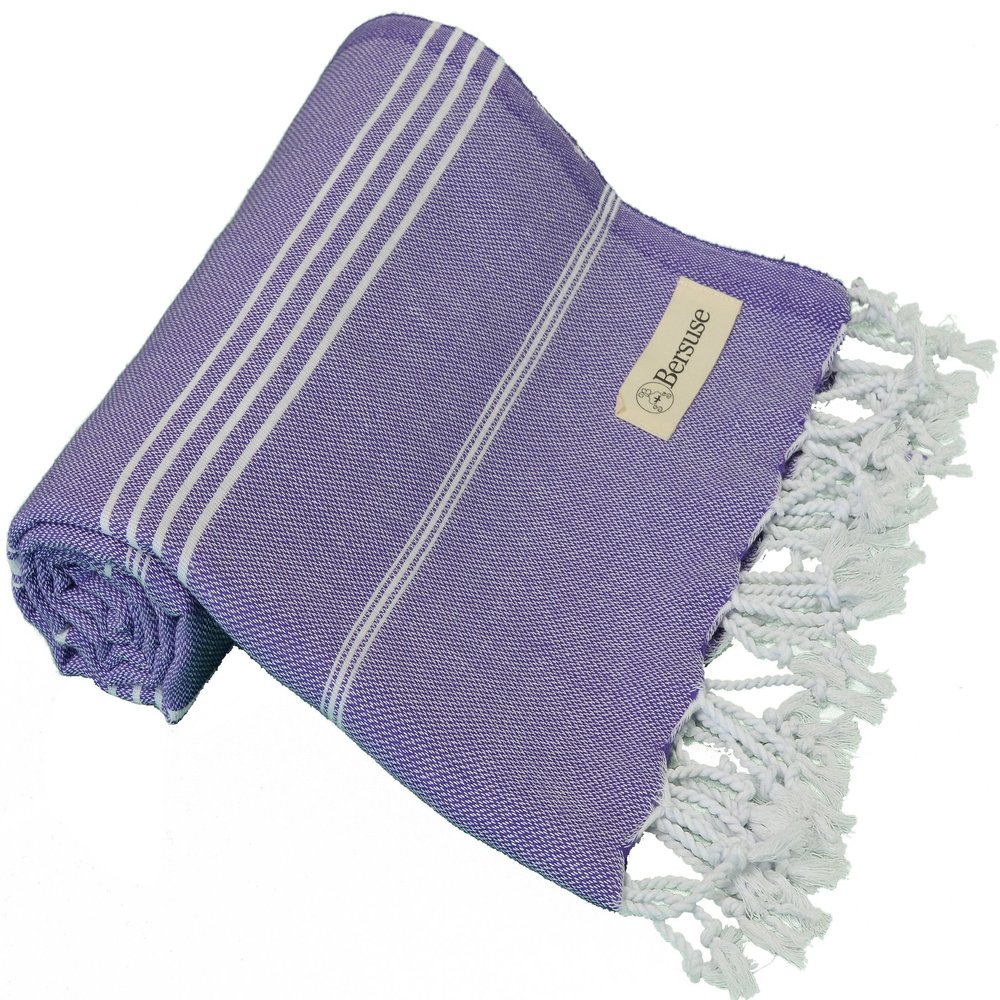 Bersuse Beach Towels Peshtemal Turkish Towels Anatolia Collection Premium Turkish Beach Towel, 100% Cotton, Large, Quick-Dry, Sand-Free, Lightweight - 37x70 Inches, Dark Purple (Set of 6)