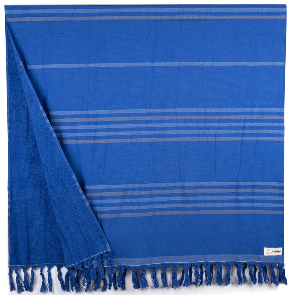 Bersuse 100% Cotton Tripolis Terry Peshtemal Turkish Towel Bath Towel Beach Towel Lighweight Quickdry Absorbent - 35x67 Inches, Navy (Set of 6)