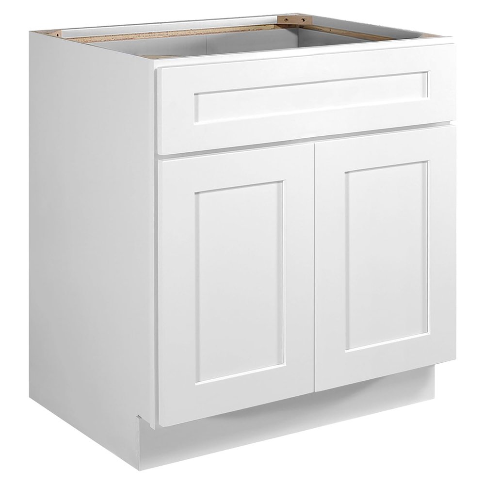 Design House Brookings Shaker Unassembled Sink Base Kitchen Cabinet SB30, 30 W x 24 D x 34.5 H, Painted White with Sherwin Williams, Solid Wood  Design House, 561472