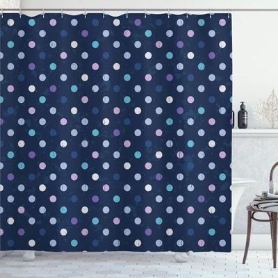 Ambesonne Navy Blue Shower Curtain, Polka Dots 5 s 6 s Pattern for Room Spots Art Design, Cloth Fabric Bathroom Decor Set with Hooks, 69" W x 84" L, Navy Blue Purple