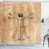 Ambesonne Human Anatomy Shower Curtain, Medieval Vitruvian Man Crosshatching Famous Italian Painting Renaissance Body Art, Cloth Fabric Bathroom Decor Set with Hooks, 69" W x 70" L, Sepia Brown Black view 1