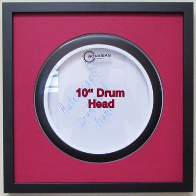 10" Drum Head Display Frame Set Black Frame with Matting Easy Mount (Dark Red Matting)