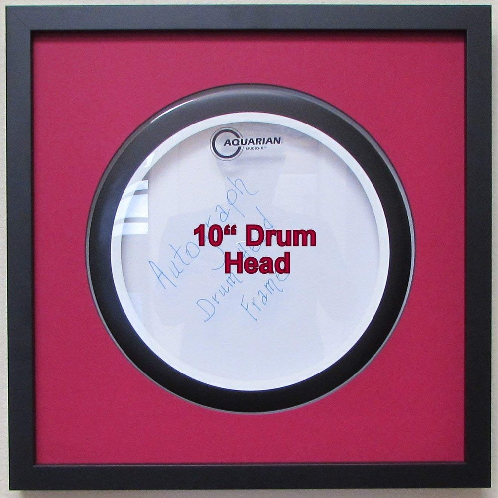 10" Drum Head Display Frame Set Black Frame with Matting Easy Mount (Dark Red Matting)