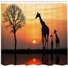 Ambesonne Africa Shower Curtain, Giraffes on Bushes by The Lake Surface Horizon in The Middle of Nowhere Image, Cloth Fabric Bathroom Decor Set with Hooks, 69" W x 75" L, Orange Black view 2