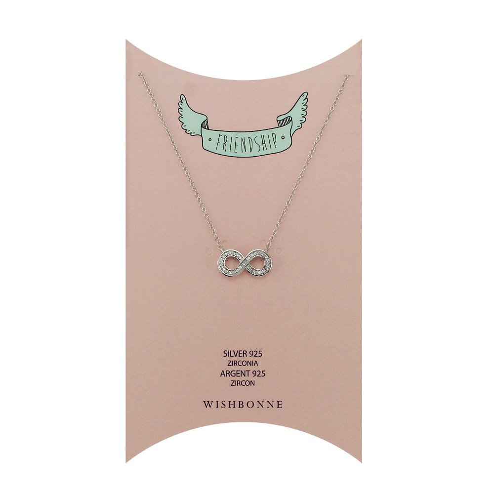 Wishbonne Show that your friendship is limitless with this glimmering cubic zirconia infinite necklace, hanging on chain, 16"-18", Silver