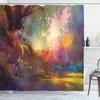 Ambesonne Fantasy Shower Curtain, Lake with Brush Effects Surreal Nature Elf Tranquil and Serene Art Print, Cloth Fabric Bathroom Decor Set with Hooks, 69" W x 70" L, Indigo Earth Yellow Multicolor view 1