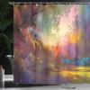 Ambesonne Fantasy Shower Curtain, Lake with Brush Effects Surreal Nature Elf Tranquil and Serene Art Print, Cloth Fabric Bathroom Decor Set with Hooks, 69" W x 70" L, Indigo Earth Yellow Multicolor view 3