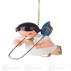 Rudolphs Schatzkiste Tree Decoration Hangings Angel with Trombone, Blue Wings Width x Height of x Depth 3 cmx5 cmx5,5 cm ore Mountains Christmas Tree Decoration Tree Decoration
