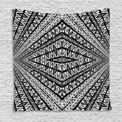 Ambesonne Psychedelic Tapestry, Geometric Dimension Ornament Motif with Triangle Diamond Forms Oriental Image, Wall Hanging for Bedroom Living Room Dorm Decor, 60" X 80", Charcoal Grey White
