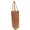 Pack of 25- Jute Burlap One Bottle Wine Tote with Long rope handles size 4"W x 14"H x 4"Gusset in Natural Color CarryGreen Bags view 1