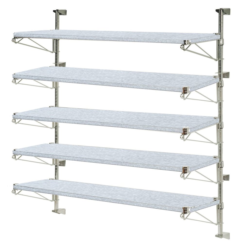 Omega Products Corporation 18" Deep x 30" Wide x 54" High Adjustable 5 Tier Solid Galvanized Wall Mount Shelving Kit
