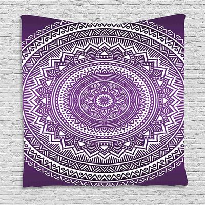 Ambesonne Purple Tapestry, Ombre Mandala Art Print Vibrant Floral Pattern Boho Hippie Inspired Design, Wall Hanging for Bedroom Living Room Dorm Decor, 60" X 80", Purple White