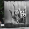 Ambesonne Africa Shower Curtain, Zebra Rolling in The Dust Savage Animal Mammal Activity Eco Photo, Cloth Fabric Bathroom Decor Set with Hooks, 69" W x 75" L, Black and White view 3