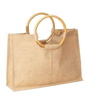 Eco-friendly Women shopping tote with round cane handles all natural in color size 17.5"W x 12.5"H x 5"Gusset- CarryGreen Bags