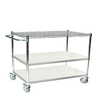 24" Deep x 30" Wide x 39" High 3 Tier Chrome Shelf Cart with 1 Wire Shelf & 2 Solid Shelf