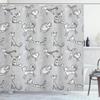 Ambesonne Grey Shower Curtain, Cats Posing Over Floral Background Feline Kitten Kitty Cartoon Art Prints, Cloth Fabric Bathroom Decor Set with Hooks, 69" W x 84" L, White view 1