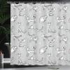 Ambesonne Grey Shower Curtain, Cats Posing Over Floral Background Feline Kitten Kitty Cartoon Art Prints, Cloth Fabric Bathroom Decor Set with Hooks, 69" W x 84" L, White view 3