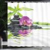 Ambesonne Floral Boho Shower Curtain, Closeup Photography of an Orchid Flower and Stones with Asian Tree Print, Cloth Fabric Bathroom Decor Set with Hooks, 69" W x 84" L, Purple and Black view 3