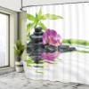 Ambesonne Floral Boho Shower Curtain, Closeup Photography of an Orchid Flower and Stones with Asian Tree Print, Cloth Fabric Bathroom Decor Set with Hooks, 69" W x 84" L, Purple and Black view 4