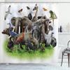 Ambesonne Animals Shower Curtain, Digital Pictures Collage Style Image of Wild Fauna Creatures Zoo Theme Print Art, Cloth Fabric Bathroom Decor Set with Hooks, 69" W x 84" L, Multicolor Off White view 1