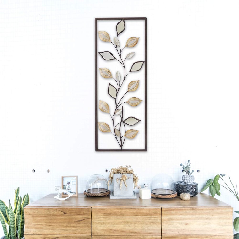 All American Collection New Modern Chic Aluminum/Metal Wall Decor Frame 12"x30" (Leaves Mirrors)