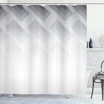 Ambesonne Grey Shower Curtain, Blur Poster Display with Simplistic Square Shapes Contemporary Mosaic Optic Illusion Print, Cloth Fabric Bathroom Decor Set with Hooks, 69" W x 84" L, Ivory